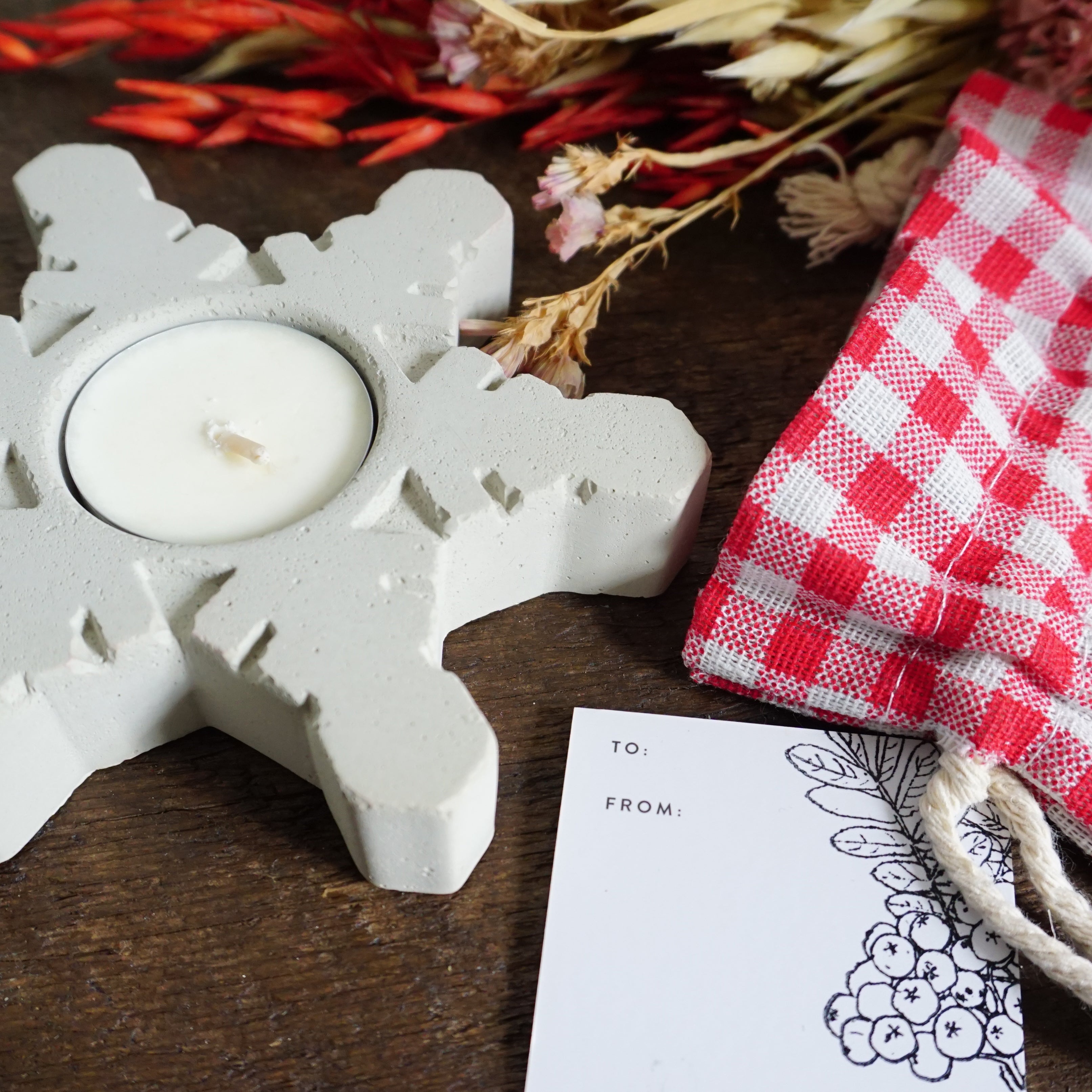 Gift Set - Concrete Snowflake Candle Holder