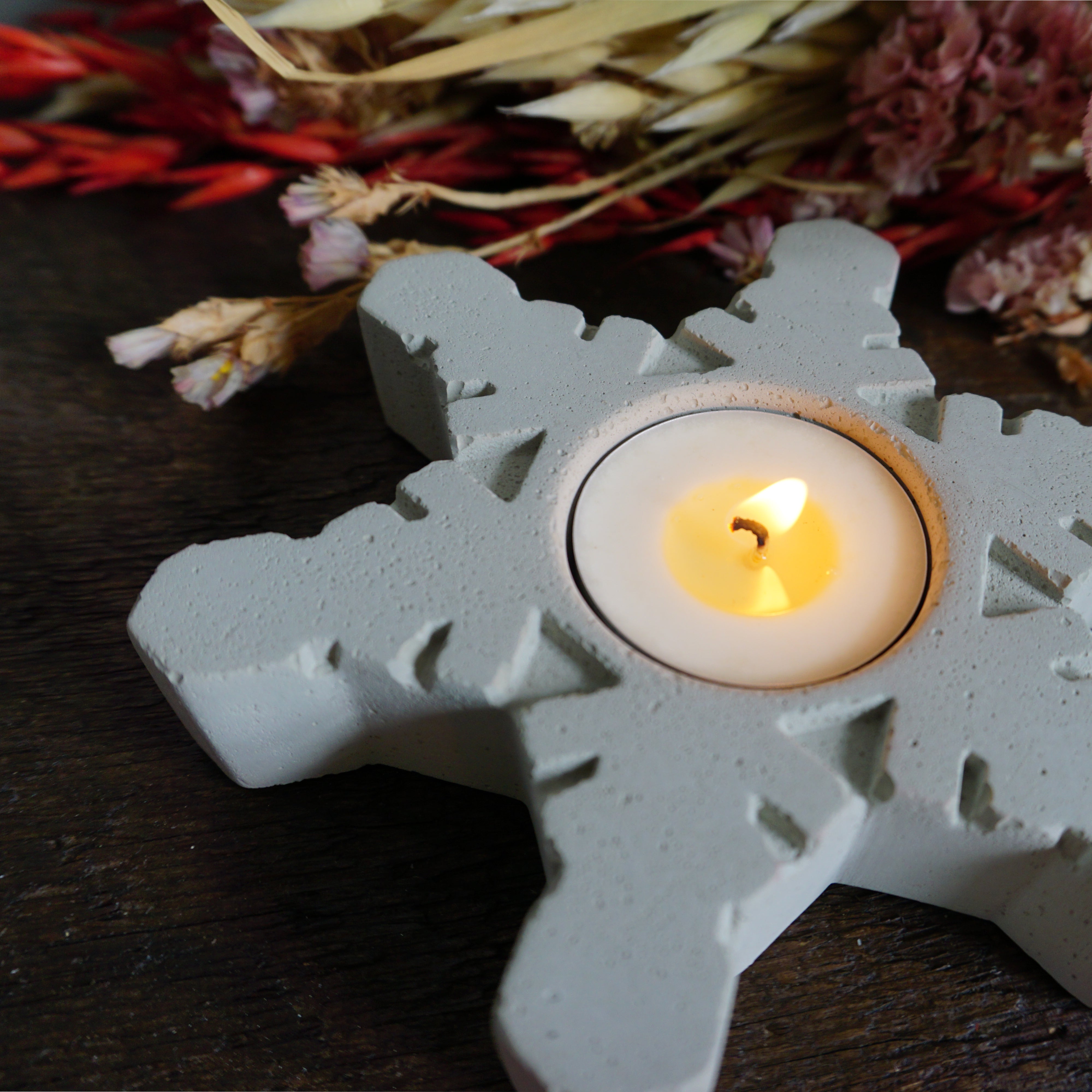 Gift Set - Concrete Snowflake Candle Holder